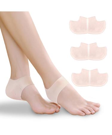Gel Heel Cups (3 Pair FSA or HSA Eligible) - Effective Relief for Heel Pain Cracked Heels and Achilles tendinitis - Medical-Grade Silicone - Moisturizing and Protective Cover.