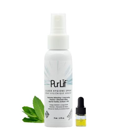 PurLif MicroSilver Hygiene Mask Fabric Surface Spray and Deodorizer + 1mL Organic Essential Oil Dropper Bottle - Travel Size (Peppermint)
