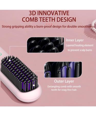 Portable Cordless Hair Straightener Brush - Mini Plasma Styling Comb for Women | LED Display 9 Temp Settings USB Rechargeable - Pink - Buy Online on GoSupps.com