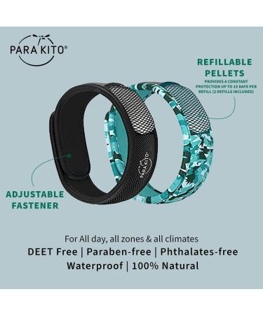 Para'Kito Mosquito Repellent Bundle | Peppermint Oil Bracelets & Refills | Hiking & Camping Accessories | Paraben & DEET Free - 2 Wristbands & 2 Refills (Black + Conceal) - Buy Online on GoSupps.com
