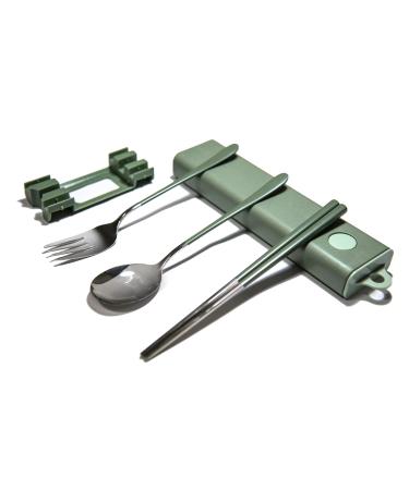 Premium travel cutlery set, portable stainless steel outdoor gear with shell, reusable chopsticks, fork and spoon silverware set, pocket cutlery for picnic, camping and travel (Green)