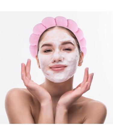 Puffy Makeup Headband - Spa Headbands Wristband Sets for Women Sponge & Terry Towel Cloth Fabric Cute Skincare Headband for Face Washing (Pink) - Buy Online on GoSupps.com