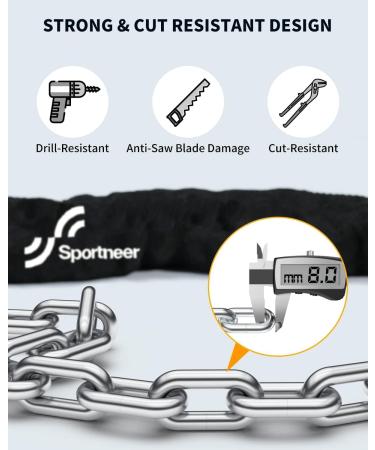 Sportne High-Safety Bicycle Lock - 8mm Hardened Steel Chain Lock for Motorcycle Bike Door Fence Grill & Scooter - Includes 2 Keys - Black 100cm - Buy Online on GoSupps.com