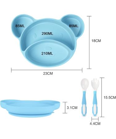 Vicloon Baby Suction Plate - Non-Slip Silicone Divided Placemat with Fork & Spoon | Self Feeding Training | Dishwasher & Microwave Safe - Blue - Buy Online on GoSupps.com