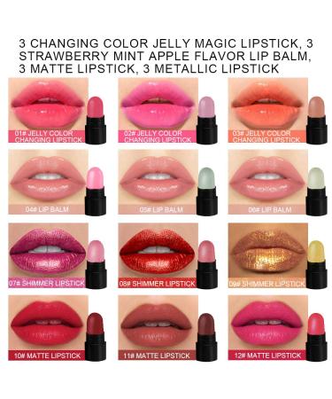 BINGBRUSH 12Pcs Mini Capsule Lipstick Pills Set - Color Changing Jelly Magic Lipsticks, Strawberry Mint Apple Lip Balm, Matte & Metallic Lipsticks - Women Mood Lip Stick 12 Colors - Buy Online on GoSupps.com