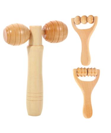 Wooden hand roll 3PCs wooden massage roller wooden massage tools multifunctional roller massage tools wooden massage scooter set massage arms of handheld body therapy