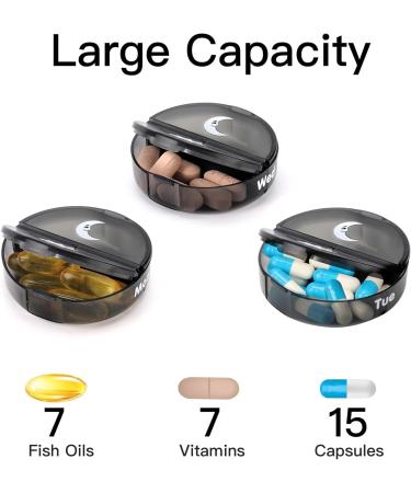 Weekly Pill Organizer - Travel Pill Box for 7 Days AM PM Twice a Day Case for Vitamins Fish Oil & Supplements - Portable Black Medication Organizer - Buy Online on GoSupps.com