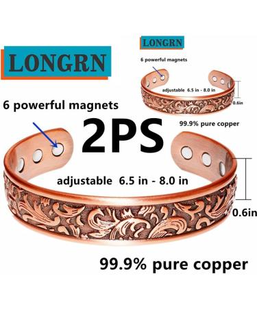 LONGRN-2PCS Copper Bracelet for Arthritis Relief - Pure Copper Magnetic Bracelet for Men with 6 Magnets - Relieve Joint Pain Efficiently - Buy Online on GoSupps.com