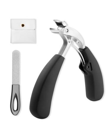Stainless Steel Nail Cutter Wide Jaw Opening Nail Clippers Heavy Duty 304 Stainless Steel Fingernail Clipper with Fingernail File and PU Pouch Nail Clippers for Men & Women for Nail Care (Black).