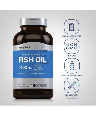 Piping Rock Fish Oil Omega 3 Supplement | 1400 mg | 190 Softgels | for Women and Men | Triple Strength | with EPA & DHA | Non-GMO & Gluten Free - Buy Online on GoSupps.com