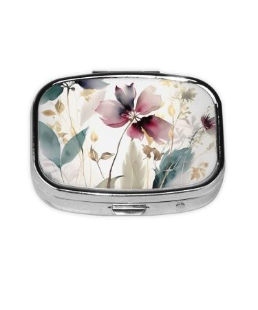 Modern Botanical Printed Square Pill Box Portable Travelling Pill Box Medicine Organiser