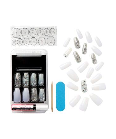 KISS One-Of-A-Kind Luxe Mani Long Acrylic Fake Nails Style No.1 Set with Pink Gel Glue & Accessories - 30 False Nails - Buy Online on GoSupps.com