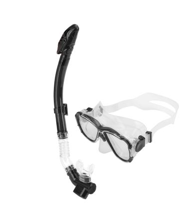 Janzoom Snorkles Adults Set, Tempered Glass Goggles Adjustable Buckle Snorkel Set with Dry Top Snorkel Tube for Diving Black