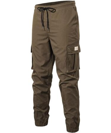 Elegancity Men's Cargo Jogger Work Pants with Pockets - Regular Fit, Drawstring, Sweatpants Bottoms (Size 38-46) - 36, Brown - Buy Online on GoSupps.com