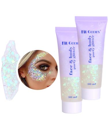 Body Glitter Gel,Face Glitters Gel,Mermaid Sequins Liquid Glitter Makeup for Body Hair Face Nail Eyeshadow,Long Lasting Sparkling (06# White-2PCS)