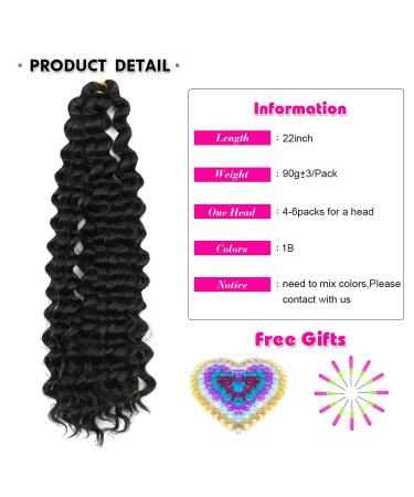 22 Inch Ocean Wave Crochet Hair 5 Pack - Deep Twist Wavy Braiding Hair (1B) - Pack of 5 - Buy Online on GoSupps.com