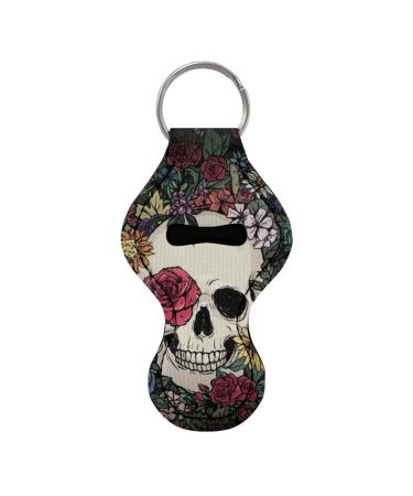 Cozeyat Skull Floral Design Women Girls Key Chain Holder Portable Neoprene Keychain Balm Sleeve Pouch with Clip On Hand Sanitizer Bottle Holder Keyring