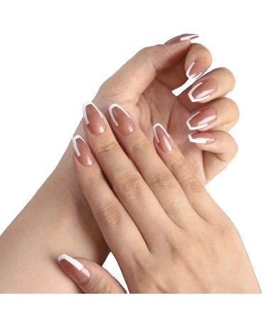 24PCS Shiny Medium Ballerina Press-On Nails - Full Cover French Nail Art for Women & Girls | Stylish White Edge Design - Buy Online on GoSupps.com