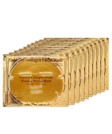 ObiPosay Collagen Facial Masks (10-Pc) - Vegan Gold Facial Mask - Anti Aging Puffiness  Moisturizing  Deep Tissue Rejuvenation and Hydrates Skin