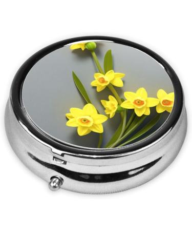 Shop Narcissus Flowers Mini Round Pill Box | 3 Compartment Travel Organizer | Portable Pill Case for Home & Office - Buy Online on GoSupps.com