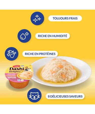 INABA Dashi Delights - Chunks in Bonito Flake Broth with Chicken Tuna & Salmon - 1 x 70g - Cat Food - Topping - High Protein - Natural Ingredients - Cat Food. - Buy Online on GoSupps.com