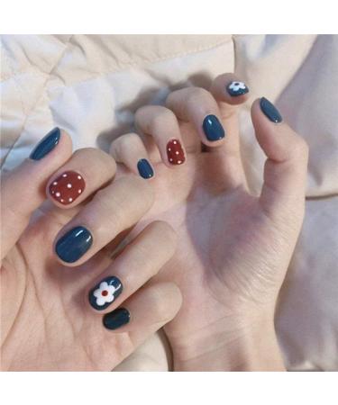 HUIL Artificial Nails False Nails Red and blue flowers