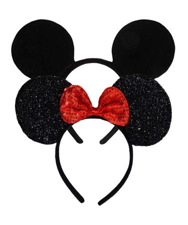 FANYITY Mickey Ears, 2 Pcs Minnie Costume Ears Headbands Hair Band for Party Red Black