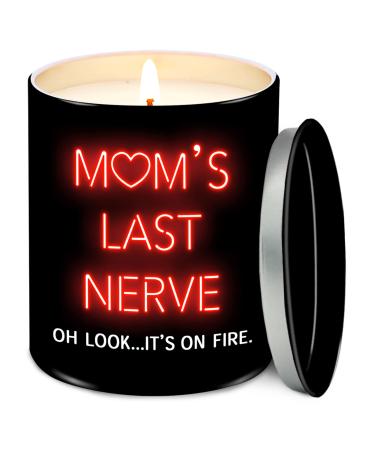 TEEZWONDER Gifts for Mom Mother Gifts from Daughter Son Mother Day Christmas Birthday Gifts for Mom Pregnant New Mom Gift for Women Mom Last Nerve Vanilla Lavender Scented Candle 10oz Black - Mom Last Nerve