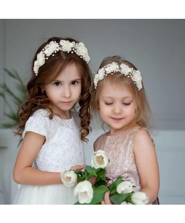 IYOU Flower Girl Wedding Headband Ivory Floral Headpiece Pearl Princess Hair Piece Holy Communion Hair Accessories for Girls - Buy Online on GoSupps.com