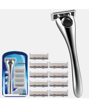 Men's razor manual razor with black leather pouch 9 razor blades stainless steel holder