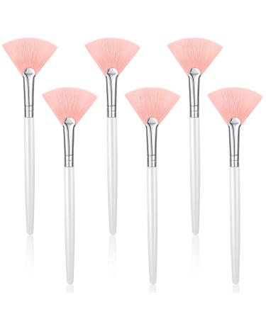 6 Pieces Fan Mask Brushes Soft Fan Facial Mask Applicator Tools Brush Makeup Brushes Cosmetic Tools with Handle for Peel Mask Makeup Women(Pink Hair)