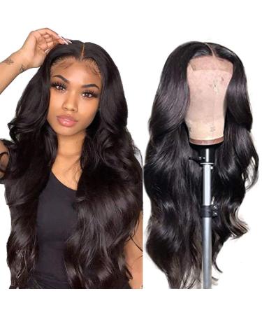 IUPin Body Wave Lace Front Wigs Human Hair Pre Plucked Bleached Knots with Baby Hair Glueless 44 Brazilian Virgin Lace Closure Human Hair Wigs for Black Women Natural Color 150 Density 18 Inch (Pack of 1) Natural Black Color