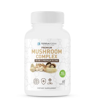 Premium Mushroom Complex - 10 Powerful Mushroom Supplement - Cordyceps Reishi Shiitake Lions Mane Maitake Turkey Tail Chaga Royal Sun White Button Black Fungus Mushroom - 60 Capsules