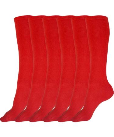 juDanzy 3 Pairs of Boys and Girls Solid Knee High Uniform Socks for School, Soccer, Football, AFO etc. 6-10 Years Red