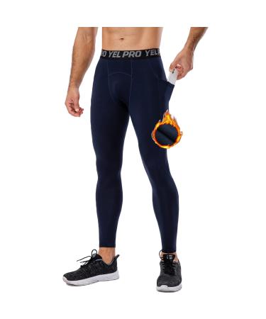 ABTIOYLLZ Men s Thermal Athletic Leggings Warm Compression Pants Pockets Winter Baselayer Running Tights Underwear Bottoms 1 Pack #Navy #26 Small