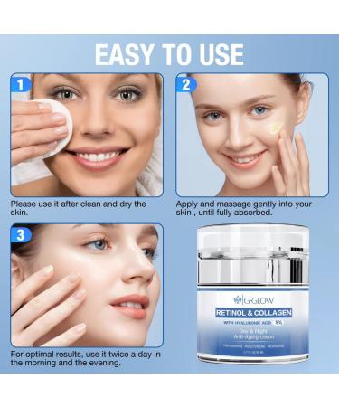 Retinol & Collagen Anti-Aging Cream with Hyaluronic Acid 5% | Day & Night Moisturizer for All Skin Types | Nourishing Firming Face & Neck Treatment - 50ml - Buy Online on GoSupps.com