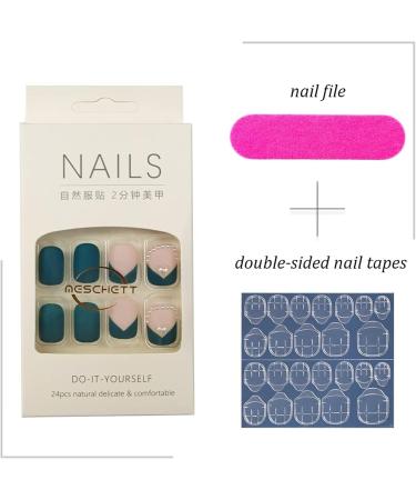 Matte Green Short Press on Nails Square Pearl False Nails Full Cover Heart Stick on Nails for Dating or Daily Wear 24PCS Press-on False Nails - Buy Online on GoSupps.com