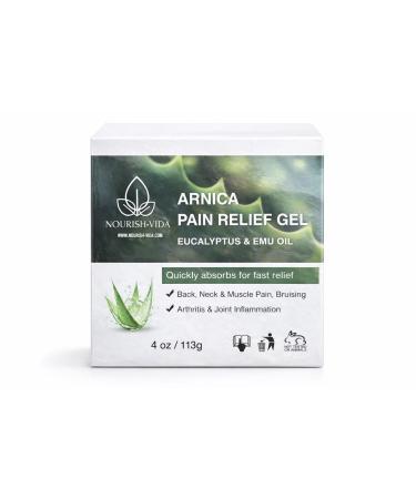 Nourish-Vida Arnica Pain Relief Gel - Muscle and Joint Support with Eucalyptus Emu Oil and Aloe Vera for Back Neck Bruising Arthritis Inflammation and Soreness - (4 oz)