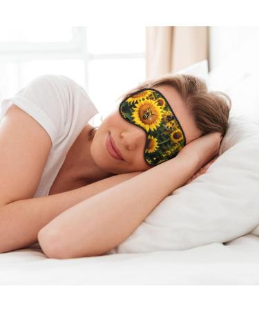 Sunflower Bees Print Unisex Sleep Mask - Double-Sided Eye Mask for Sound Sleep & Skin Care - Black - Buy Online on GoSupps.com