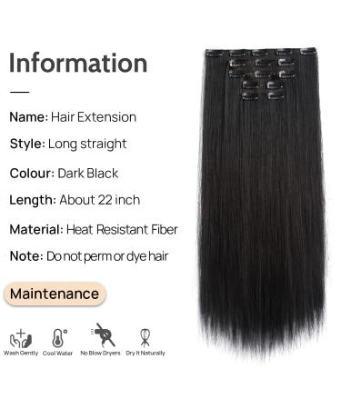 Clip in Hair Extensions Straight Black 22 Synthetic Thick Blonde Curly Wavy 5PCS - Buy Online on GoSupps.com
