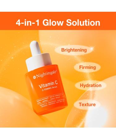 NIGHTINGALE C-TONING VITAMIN C SERUM For Face Anti Aging and Skin Brightening with Vitamin C Niacinamide Hyaluronic Acid Vitamin E Adenosine Reduces dark Spots uneven skin Tone 1.69fl.oz(50ml) - Buy Online on GoSupps.com