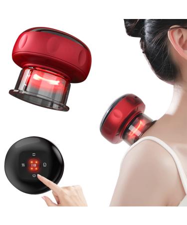 Electric Cupping Set, New Cupping Device with 12 Modes, Suitable for Neck, Shoulder and Back Massage, Scraping and Other Purposes Red