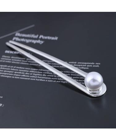 Dervivea French Pearl Hair Pins Silver U-Shape Hair Stick Hair Pin White Pearl Hair Fork Pins Minimalist Metal Updo Sticks Bun Decorative Hair Accessories for Women - Buy Online on GoSupps.com