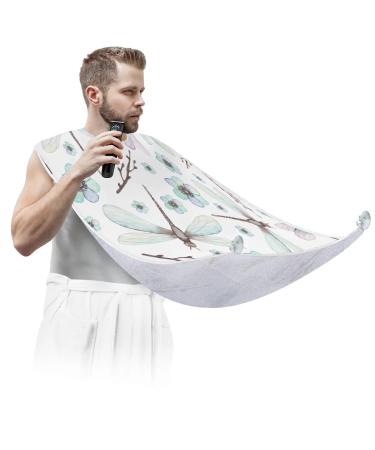 Beard Bib Apron Beard Bib Hair Catcher for Men Shaving and Trimming Non-Stick Waterproof Beard Cape Grooming Cloth Dragonflies Flowers
