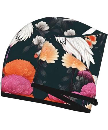 Two Cranes Chrysanthemum Coral Velvet Quick-Dry Hair Cap Perfect Hair Towel Wrap for Women & Men | Ideal for Travel & Home - Buy Online on GoSupps.com