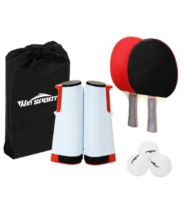 Ping Pong Net Table Tennis - Win SPORTS Paddle Set with Retractable Net,Play Anywhere Ping Pong Net for Any Table,2 Table Tennis Paddle& Rackets,3 Balls,Storage Case,Set with Retractable Table Tennis Net red - Buy Online on GoSupps.com