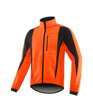 ARSUXEO Men's Cycling Jacket Waterproof Windproof Winter Thermal Breathable Bicycle Clothing 15K 3XL Orange