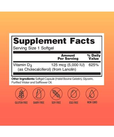 Zaytun Halal Vitamin D3 5000 IU - 180 Mini Softgels | Supports Bone Health, Muscle Function & Immune System | Premium Safflower Oil | Non-GMO, Gluten-Free | Made in USA | 6 Months Supply - Buy Online on GoSupps.com
