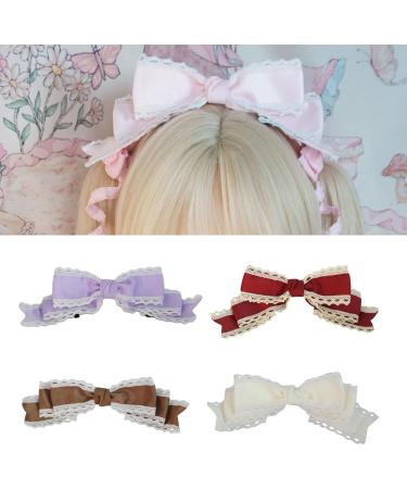 XIAHIOPT Lace Bowknot Barrettes for Cosplay Party Bow Barrette Women Role Play Hair Clip Anime Maid Costume Headdress Red and white - Buy Online on GoSupps.com