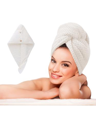 LTBL microfiber hair cloth wrap large double-layer thickened hair drying towel with button fast drying hair towels for women (Pearl White)